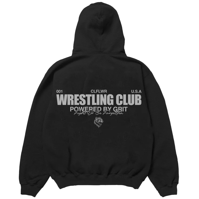 "Powered By Grit" Wrestling Club Hoodie - BLACK